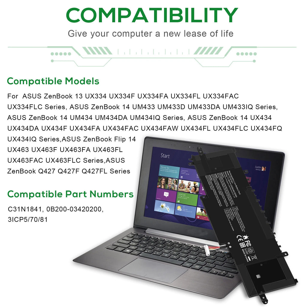 ?C31N1841 Battery 50wh for Asus ZenBook UX434FLC UX434F UM433I UX334FL Q427FL