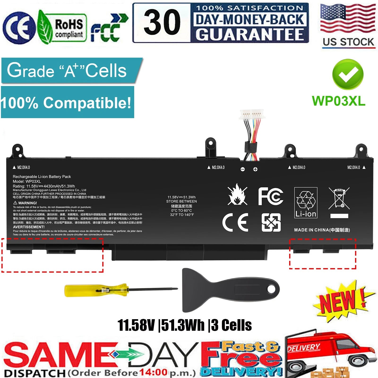 ?WP03XL TPN-DB0P 51.3Wh Battery for HP EliteBook 830 840 845 860 865 G9 G10 G11