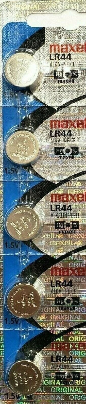 5 Authentic LR44 Maxell A76 L1154 AG13 Batteries Hologram Package