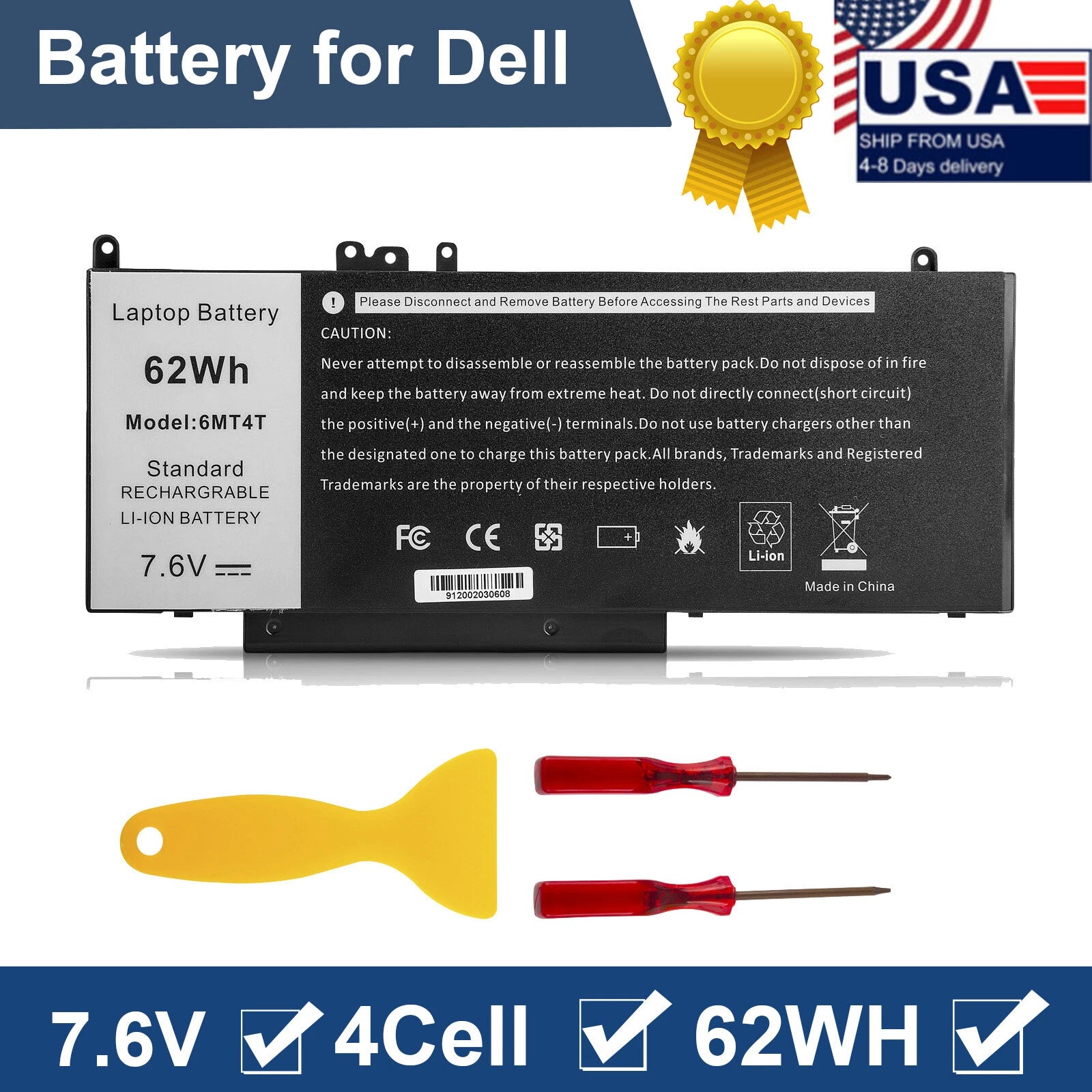 Battery 6MT4T For Dell Latitude E5470 E5570 Series TXF9M 79VRK 7V69Y 7.6V 62Wh