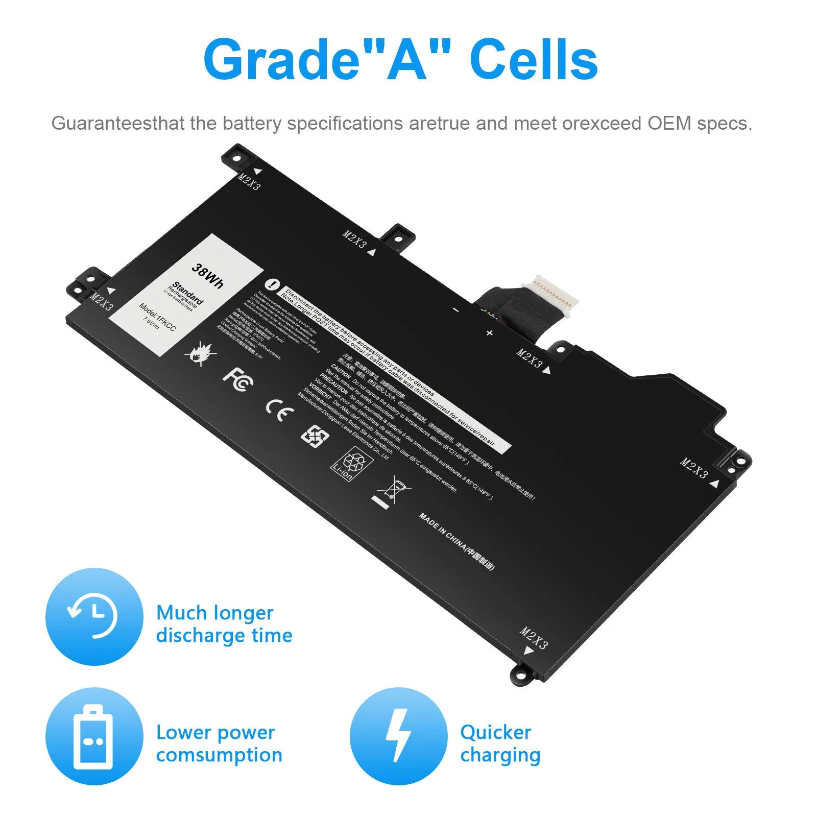 ?1FKCC 38Wh Battery for Dell Latitude 7200 7210 2-IN-1 Series KWWW4 D9J00 9NTKM