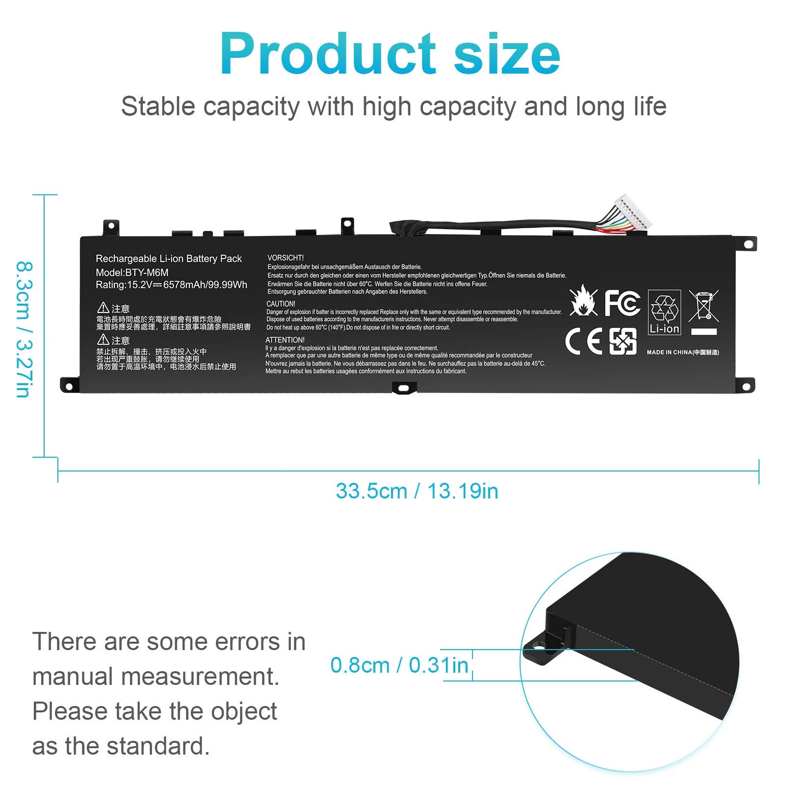 Battery BTY-M6M for MSI GS66 Stealth 10SF 10SFS 10SGS GE66 Raider 10SD 10SE GE76