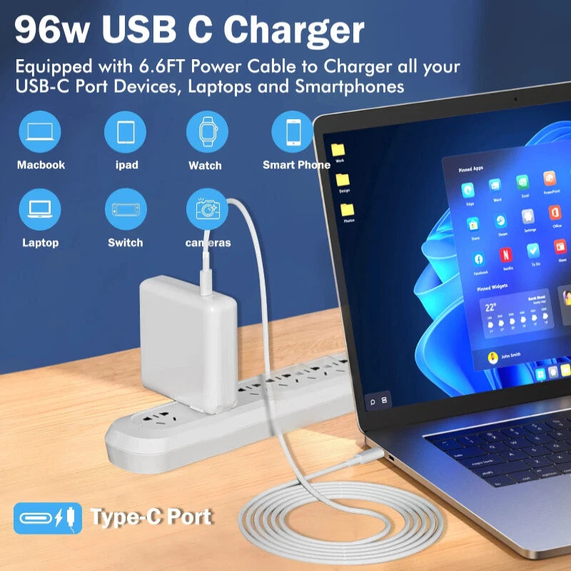 96W USB Type C Charger for MacBook Pro 16/15/14/13 inch 2022/2021/2020/2019/2018