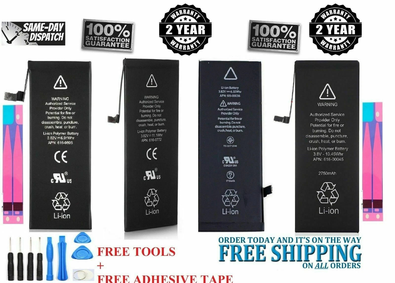 Lot 5 10 20 Replacement Internal Battery For iPhone 6 6S+ 7+ 8 8+ X XR XS 11 PRO