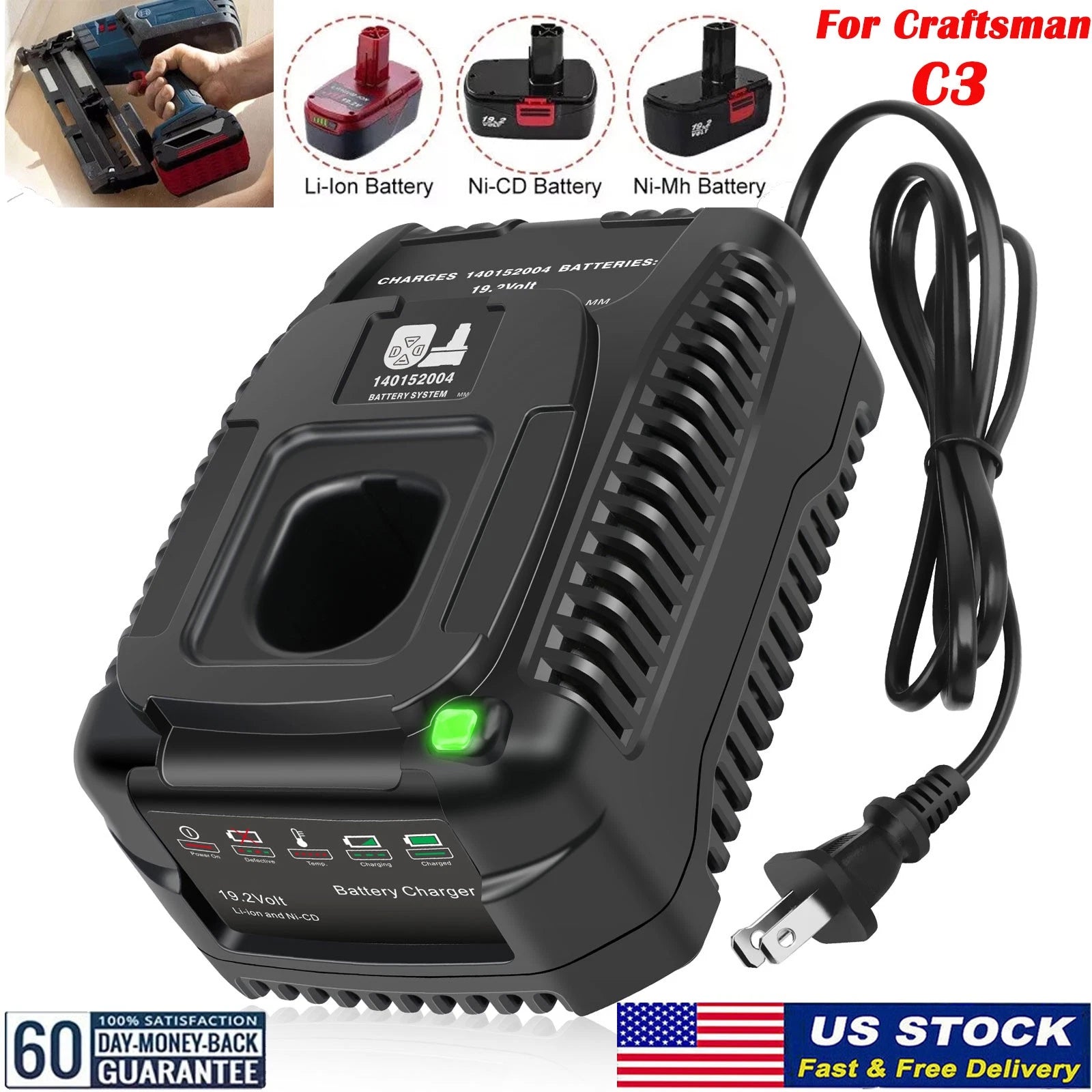 19.2V Fast Charger for Craftsman C3 Lithium NiMh XCP Battery 140152004 11375 US