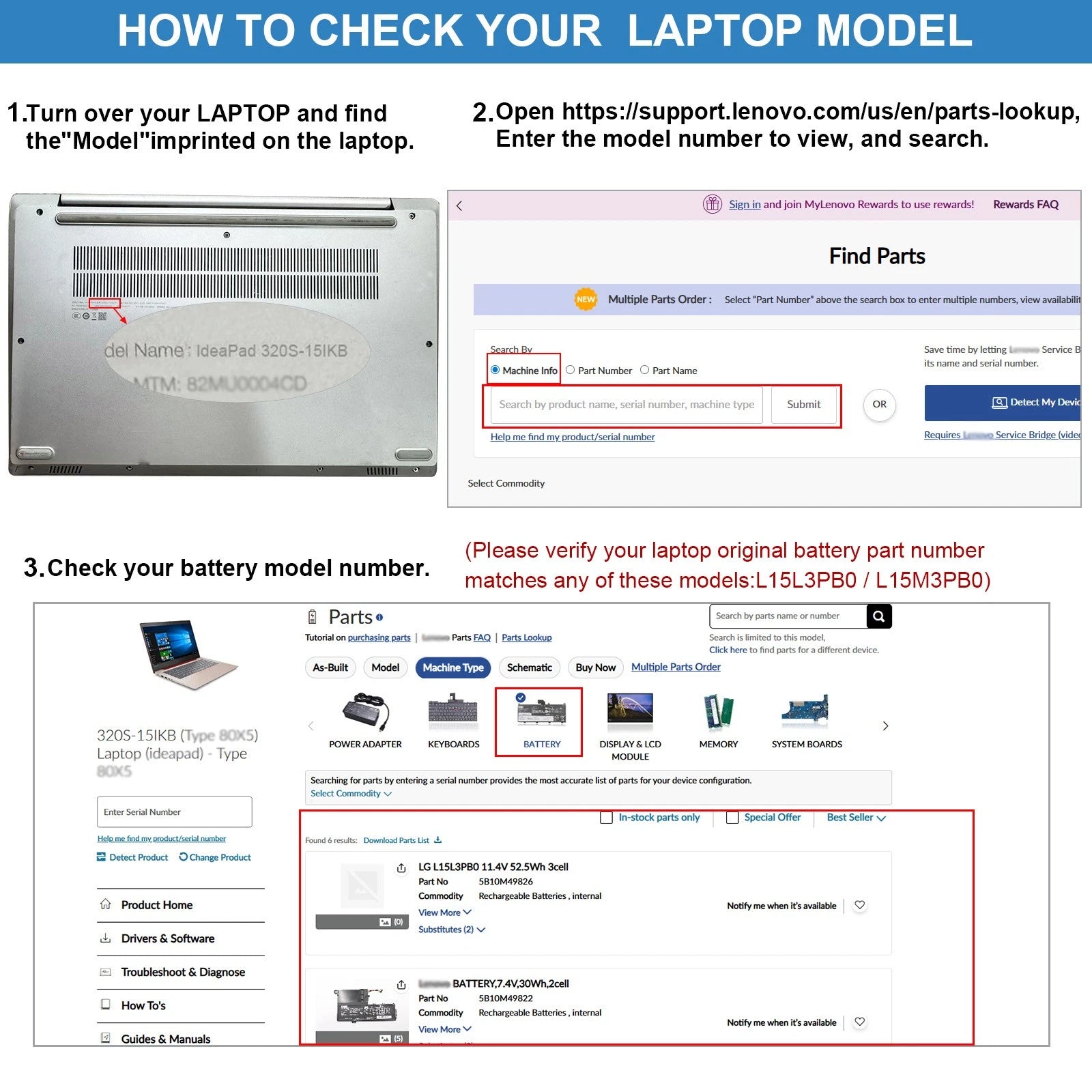 Replace L15L3PB0 Battery For Lenovo IdeaPad L15M3PB0 320S-15ABR 330S-15IKB 52.5W