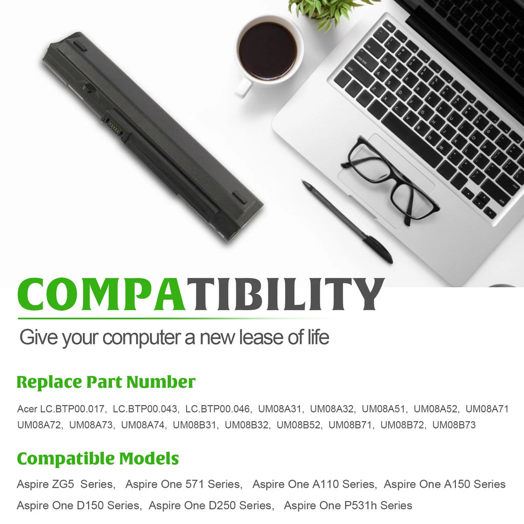 LOT Battery For Acer Aspire One A110 A150 D150 D250 ZG5 531 UM08A31 UM08A51 58WH