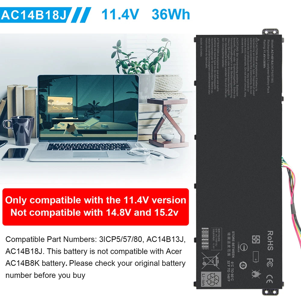 AC14B18J Battery for Acer Chromebook 11 CB3-111 ES1-512 AC14B13J 3ICP5/57/80 PC