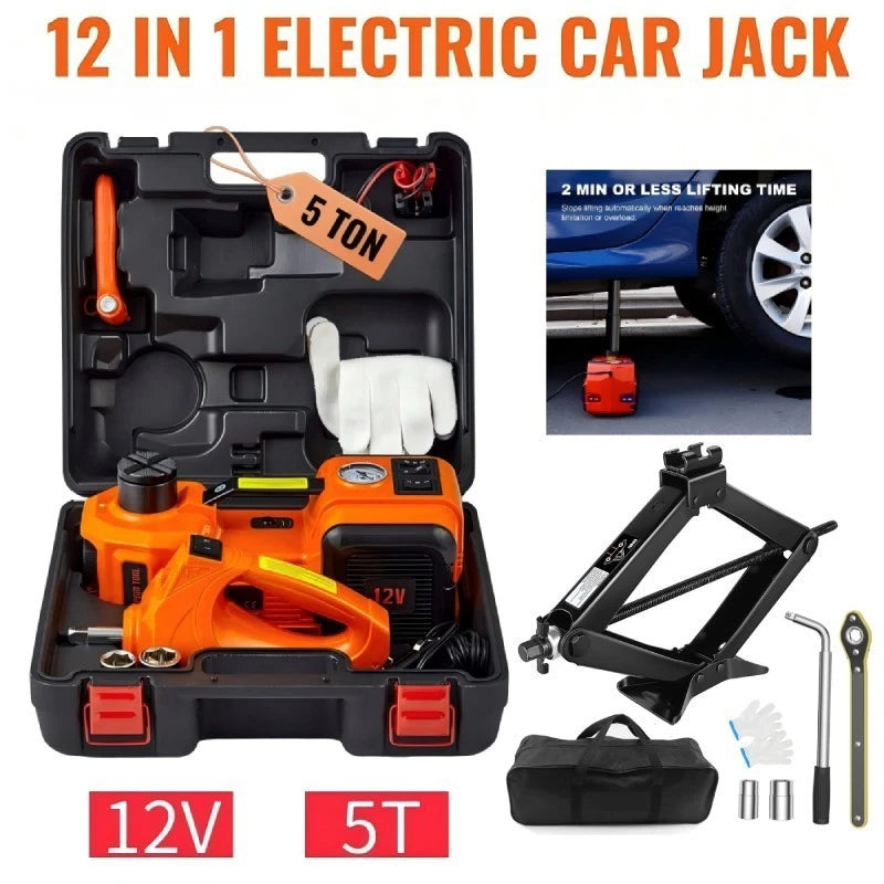 Electric Car Jack with Tire Inflator Pump 12V 5 Ton Hydraulic Car Jack Lift Kit