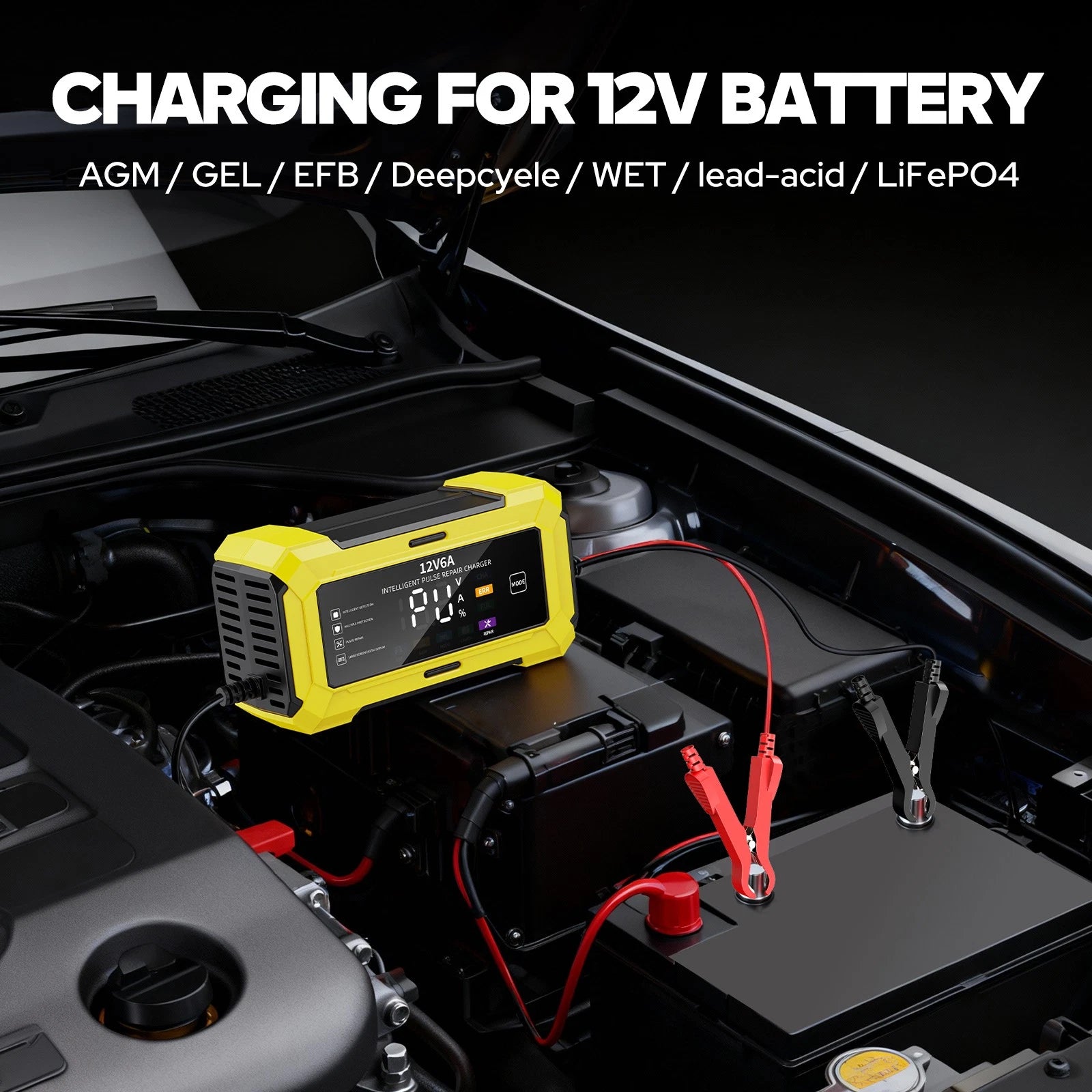 12V 6A Car Smart Battery Charger Automatic Trickle Pulse Repair AGM GEL Lifepo4