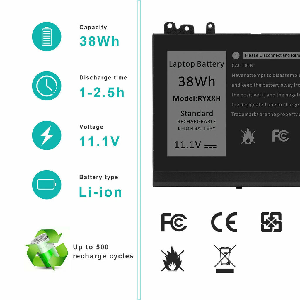 38Wh RYXXH Battery For DELL Latitude 3150 3160 E5250 E5450 E5550 9P4D2 R5MD0