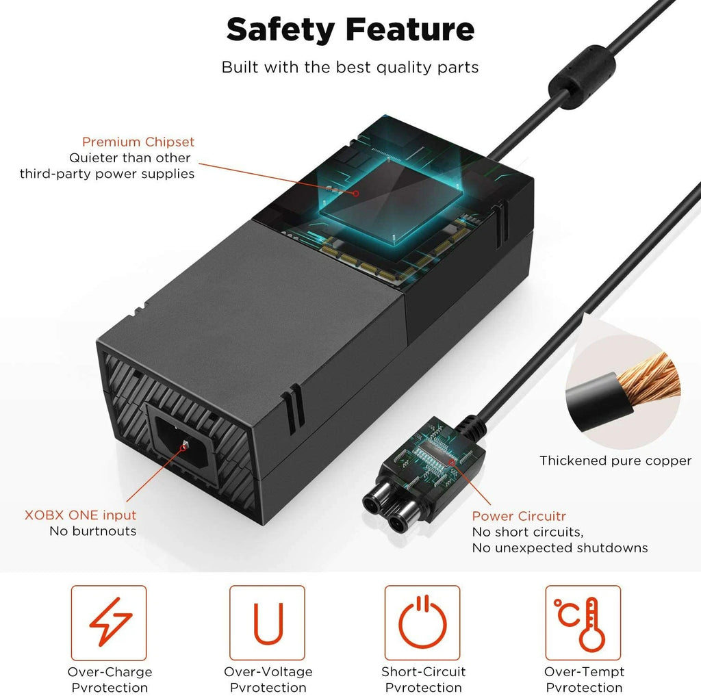 For Microsoft Xbox One, Xbox 1 Console Adapter Charger Power Supply Brick+ Cord
