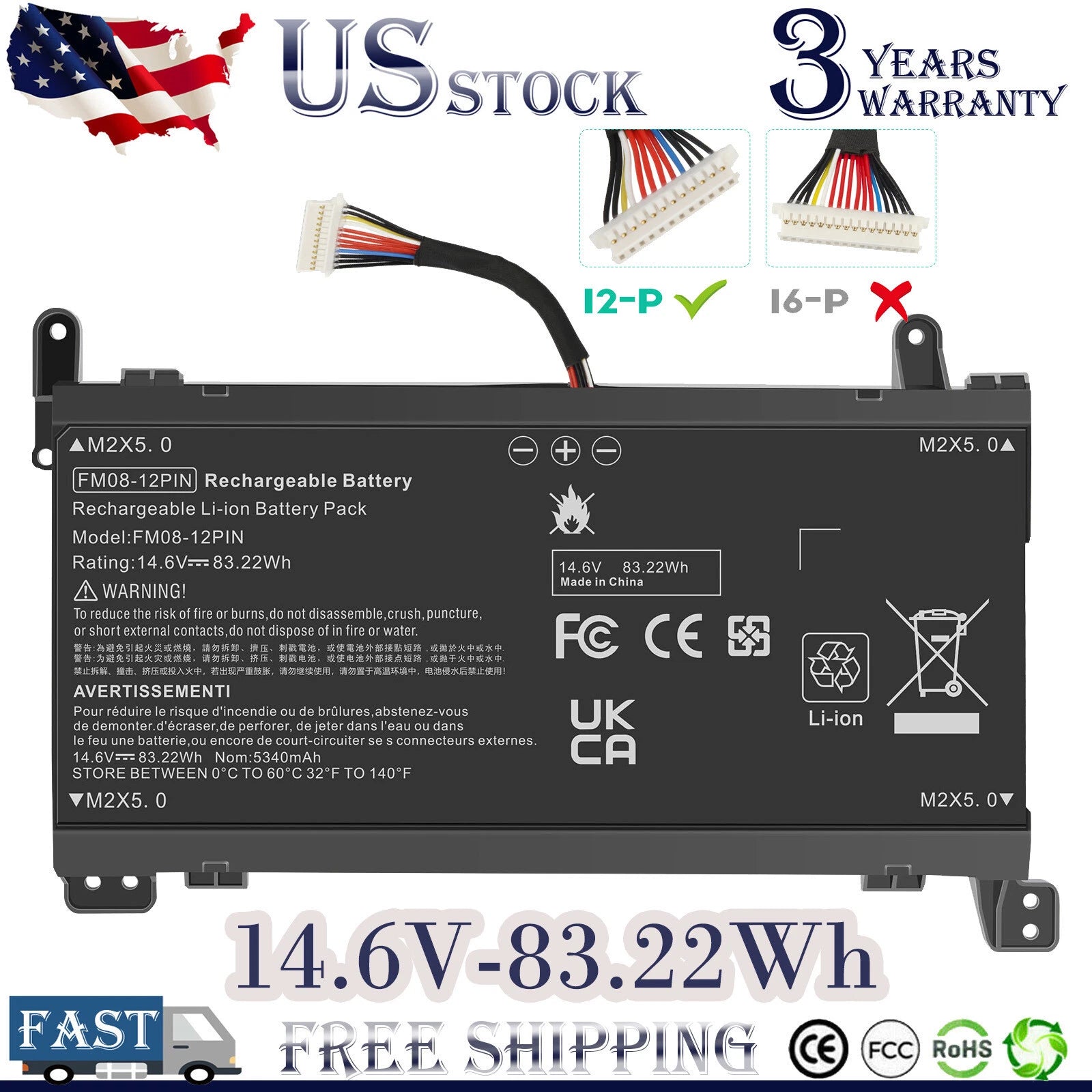 12Pin FM08 Battery for HP OMEN 17-an1xx 17T-AN HSTNN-LB8B 922753-421 922977-855