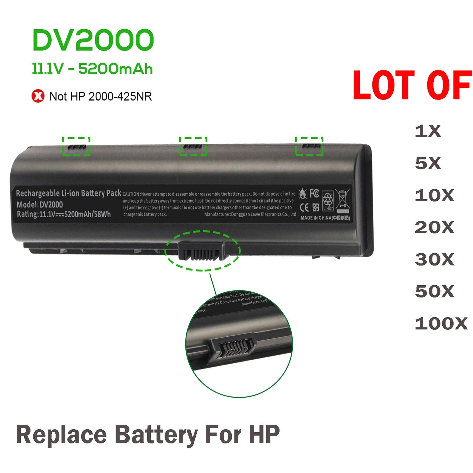 ??LOT DV2000 Battery For HP Pavilion DV6000 DV6100 dv6500 dv6700 dv2500 5200mAh