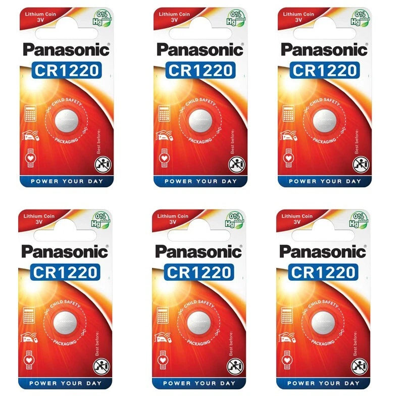 6 Pack Panasonic CR1220 1220 Lithium 3V Coin Cell Battery