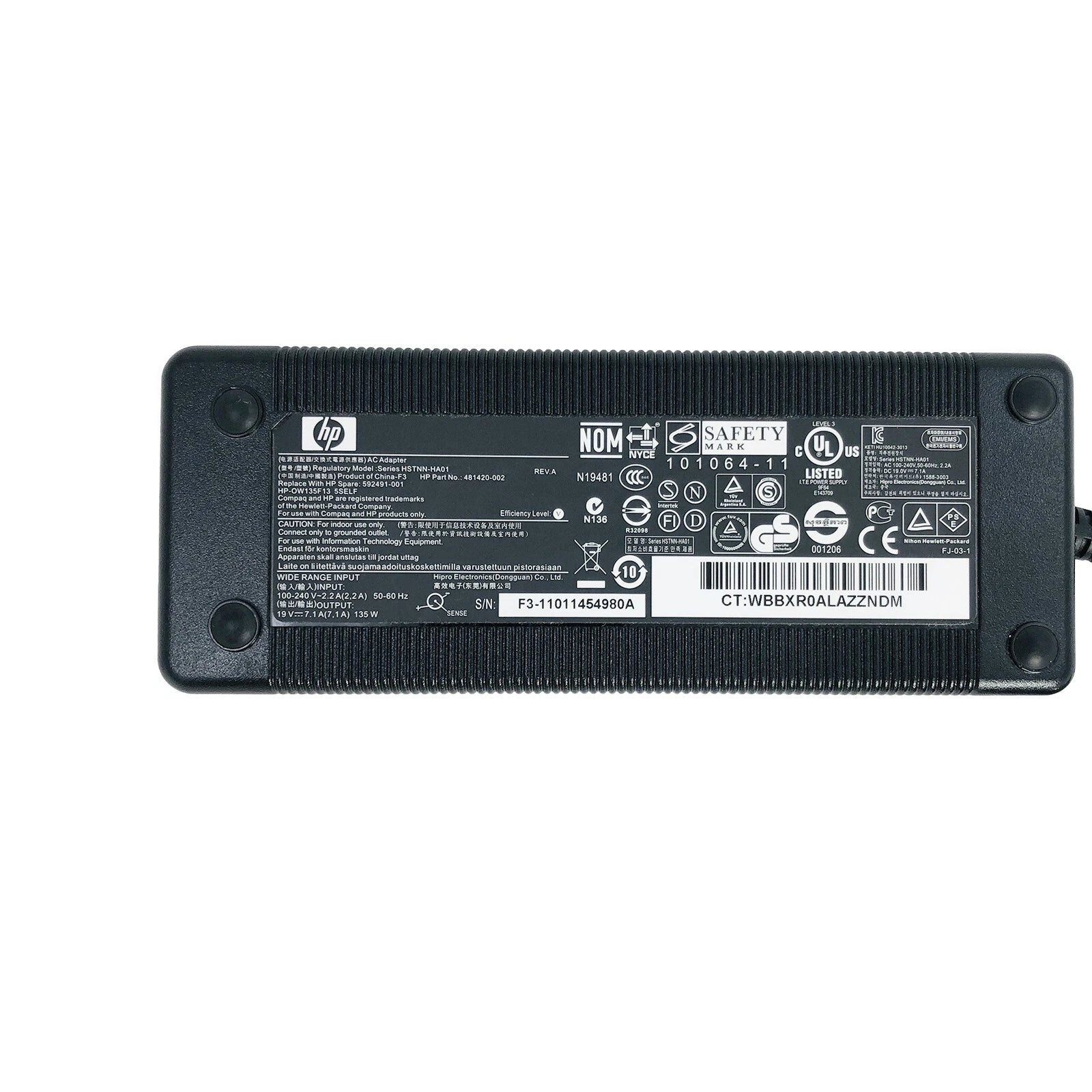 Open Box Genuine 135W HP AC Adapter 19V 7.1A Model HSTNN-HA01 P/N 481420-002 OEM