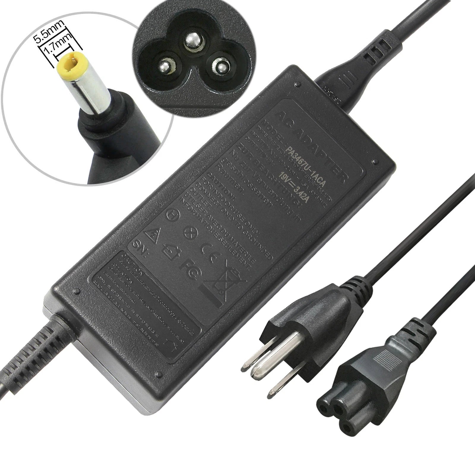 19V 3.42A 65W AC Power Supply Adapter Charger For Acer Aspire Laptop 5.5*1.7mm