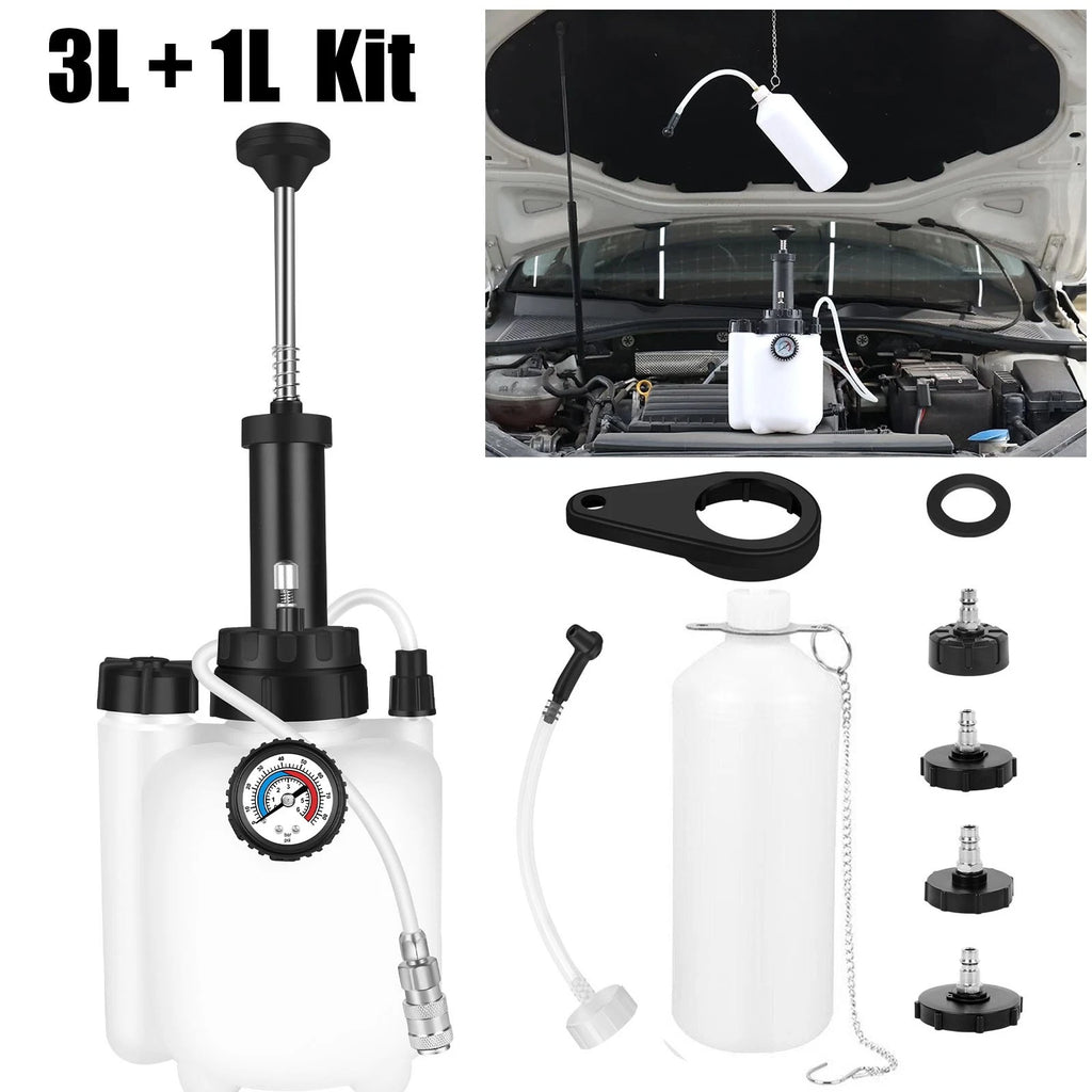 3L Brake Bleeder Kit Manual Fluid Pump with 4 Master Cylinder Adapters 1L Bottle