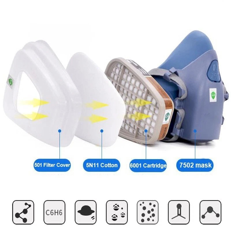 7/17 in 1 Half Face Gas Mask Respirator For 7502 Facepiece Spraying Painting