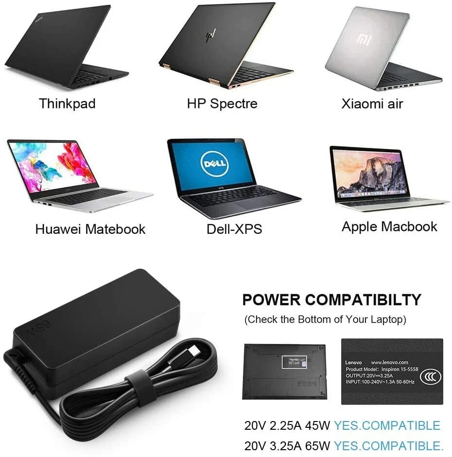65W TypeC AC Charger for DELL Chromebook 13 3380 Power Supply Adapter Cord