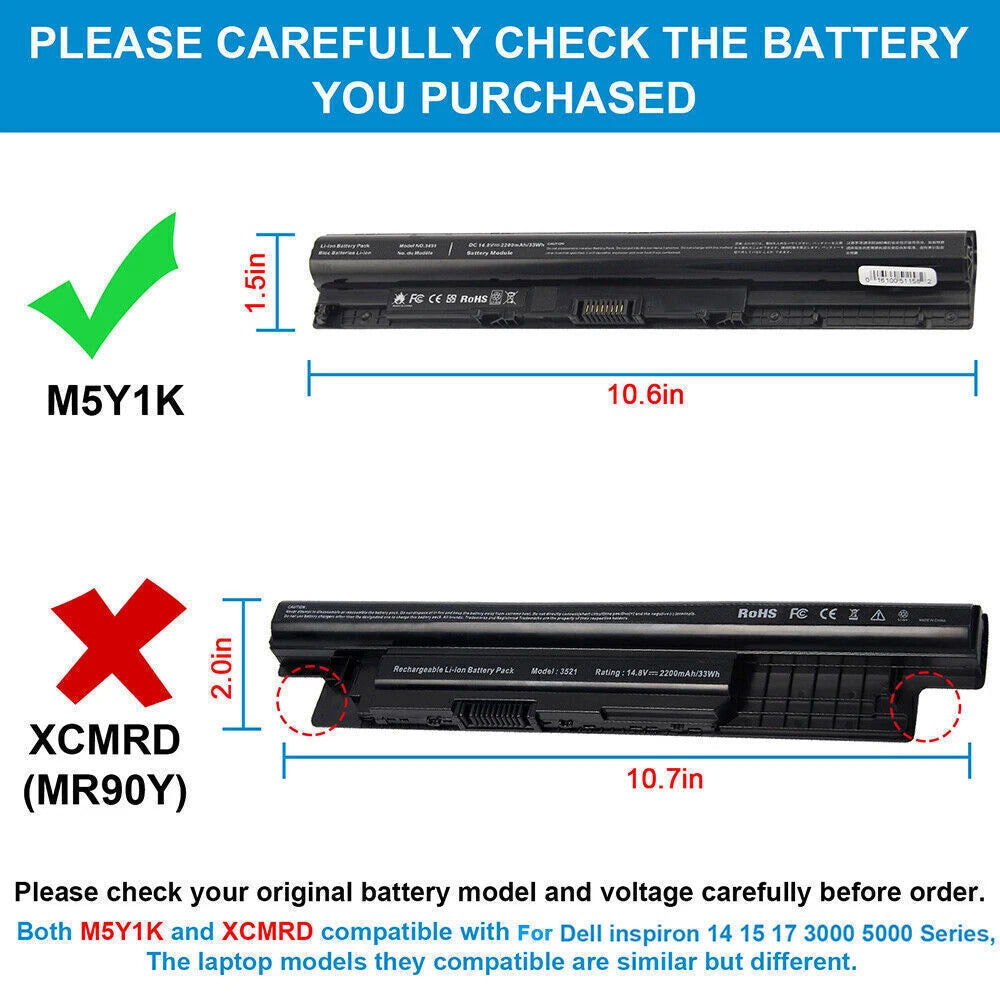 40Wh M5Y1K Battery for Dell WKRJ2 VN3N0 HD4J0 991XP P63F P47F P51F P52F P64G
