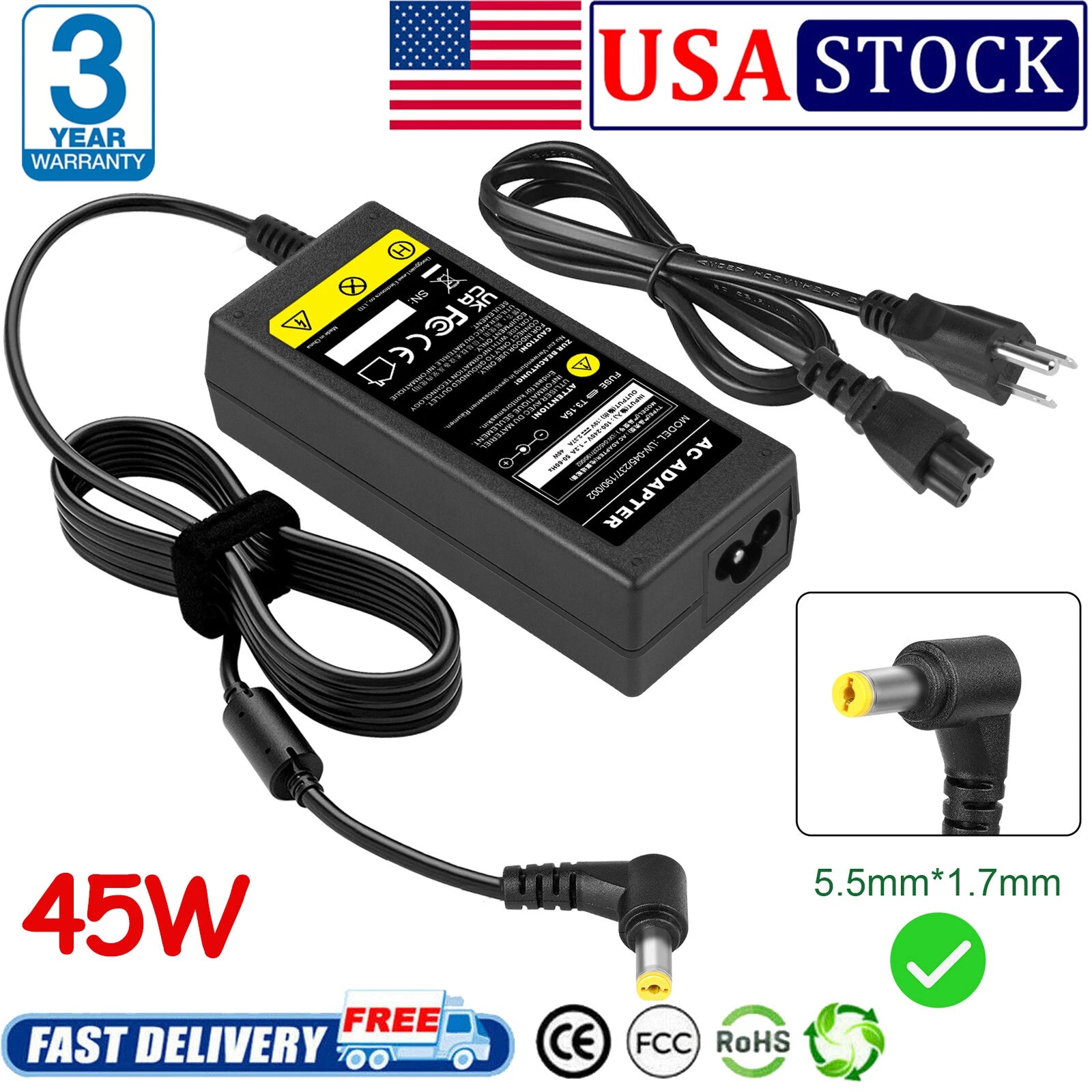 19V 2.37A 45W AC Charger for Acer Aspire One D150 D250 D255 D255E D257 D260 D270