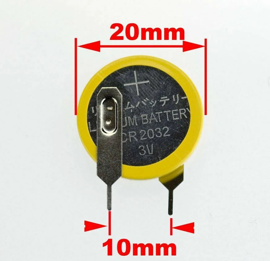 2 NEW CR2032 Lithium Battery CMOS with solder tabs 10mm tab spacing
