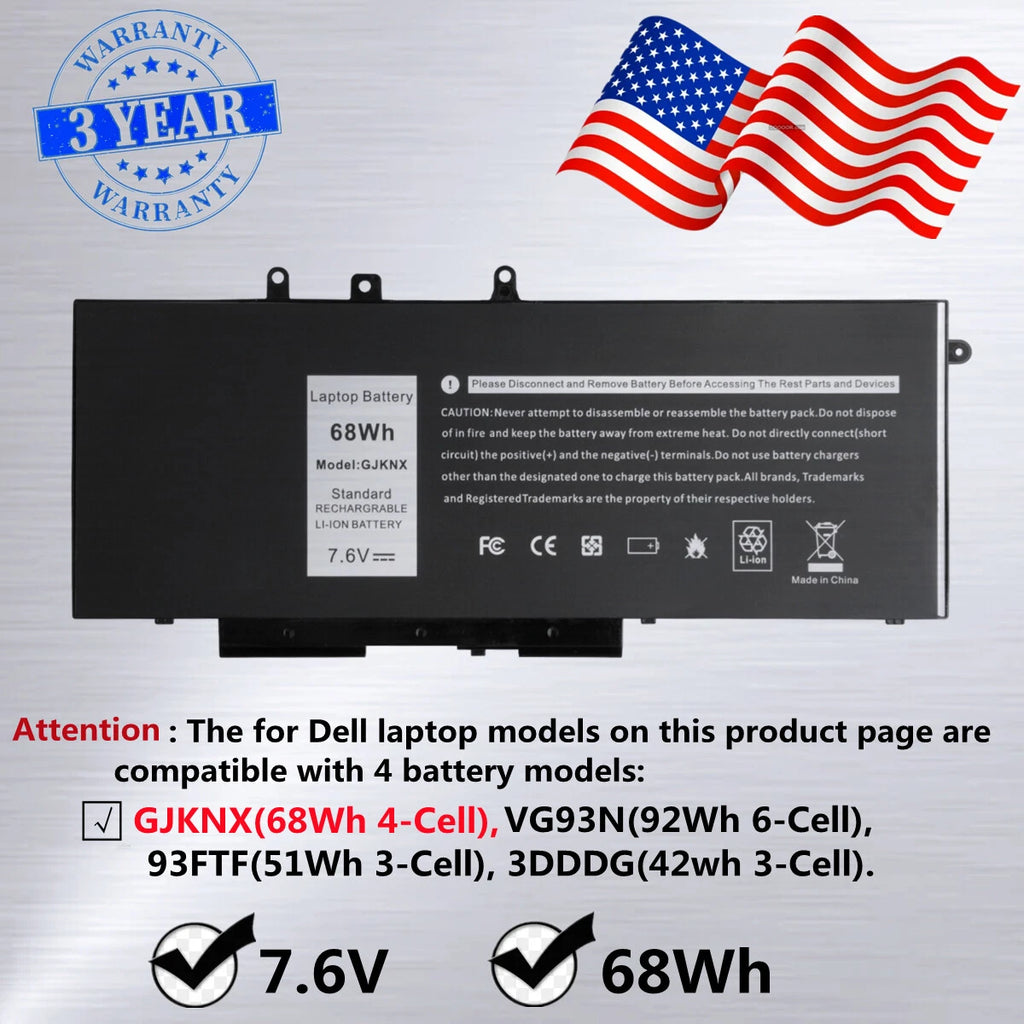 GJKNX Battery for Dell LATITUDE 5480 5580 5490 5491 5590 E5280 E5288 E5480 GD1JP