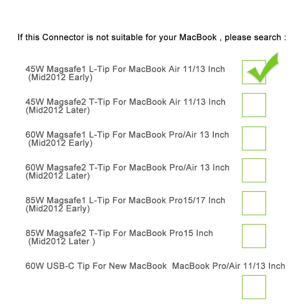 For Apple MacBook Air 11" 13" 2008 to 2011 45W Power Adapter Charger A1369 A1370