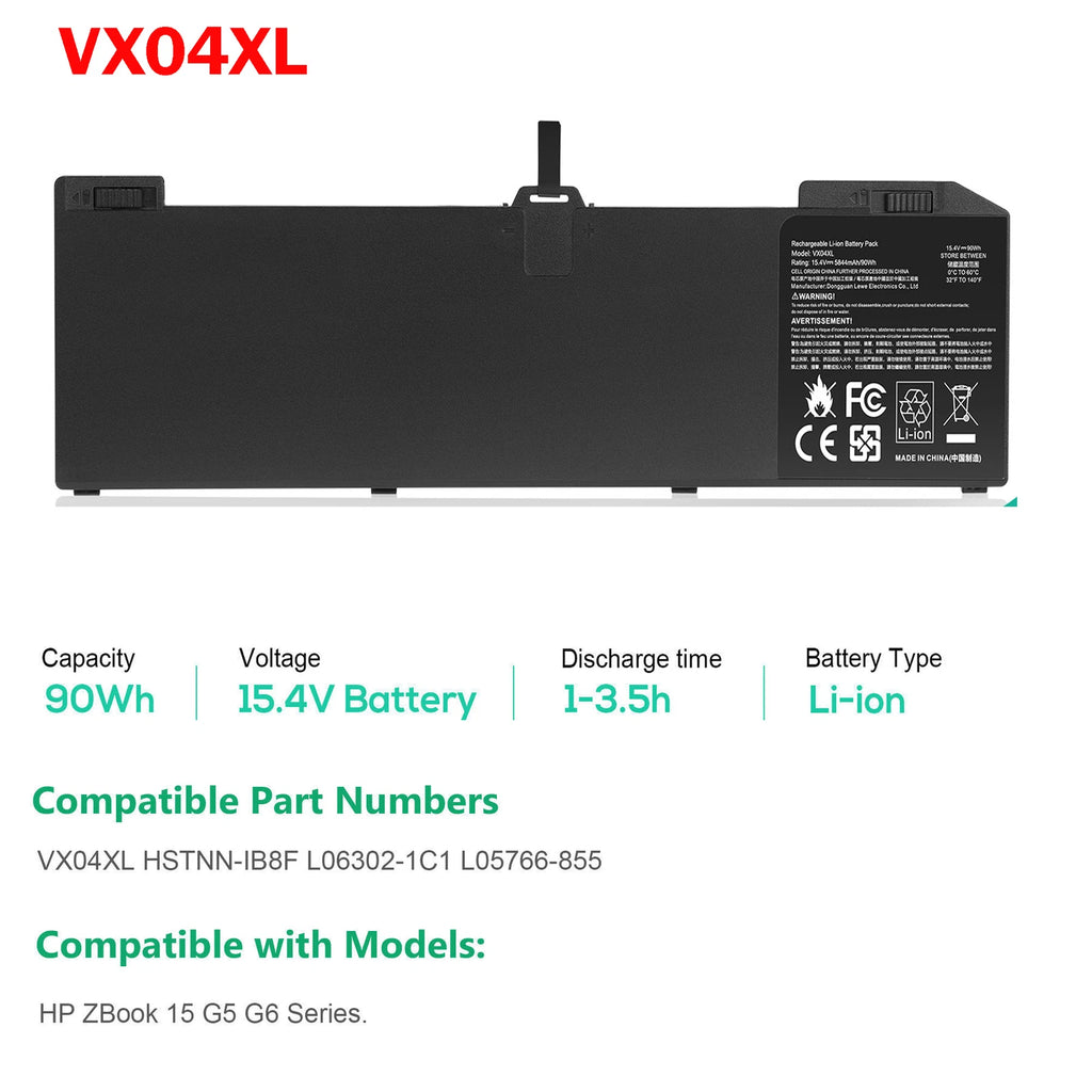 Replacement VX04XL Battery For HP ZBook 15 G5 G6 Series HSTNN-IB L05766-855 90WH