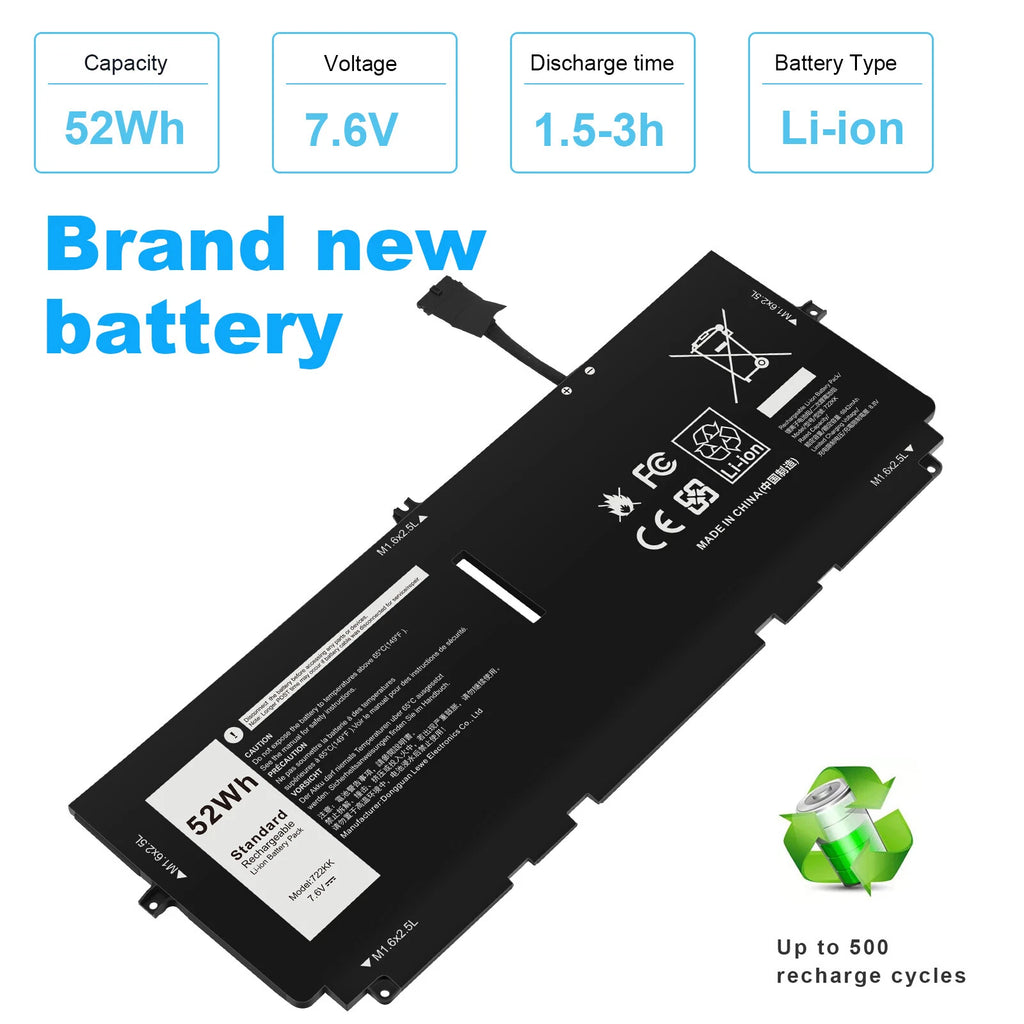 722KK Laptop Battery for Dell XPS 13 9300 9310 P117G001 2XXFW FP86V WN0N0 52Wh