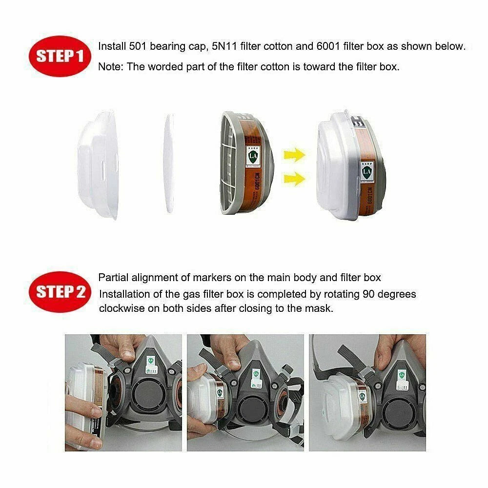 Reusable Half Face Gas Mask Facepiece Spray Painting Respirator Safety For 6200