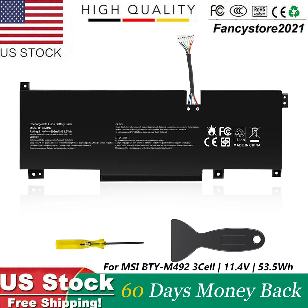 BTY-M492 Battery 53.5Wh For MSI Pulse GL66 GL76 Katana GF66 Sword 15 A11U WF66