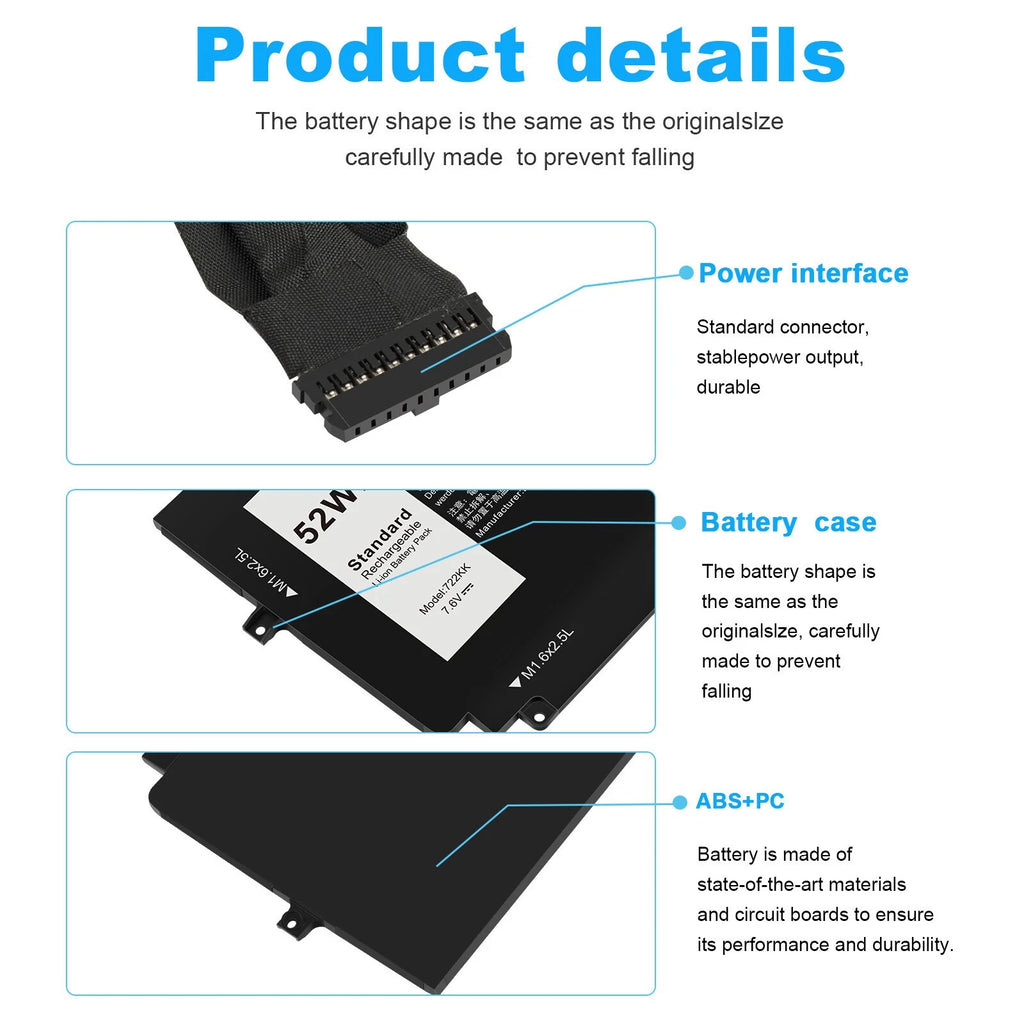 Battery 722KK For Dell XPS 13 9300 9310 9380 2XXFW FP86V 0FP86V 02XXFW 7.6V 52Wh