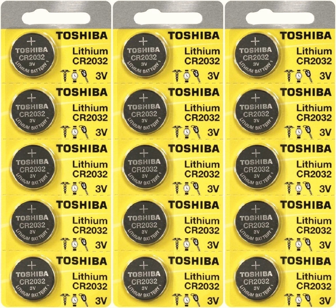 Toshiba CR2032 3 Volt Lithium Coin Battery (15 Batteries)