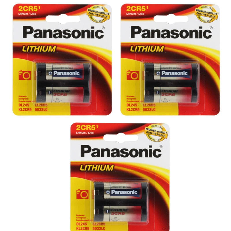 3 Pcs Panasonic 2CR5 6V Lithium Photo Battery, DL45, KL2CR5, 5032LC Sealed Pack