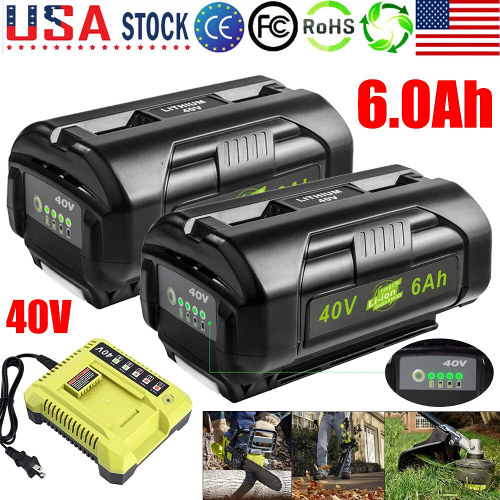 40V 6.0Ah Battery / Rapid Charger For Ryobi 40 Volt Lithium OP4050 OP40602 US