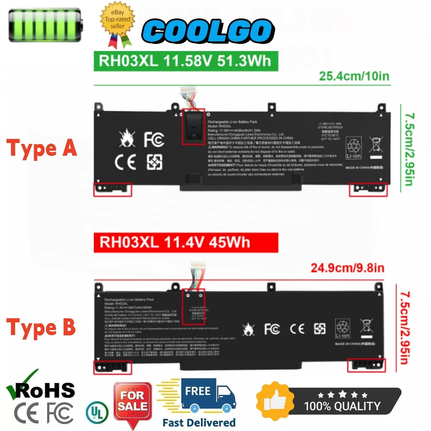 2 Size RH03XL Battery for HP ProBook 430 440 450 630 640 650 G8 /440 445 455 G10