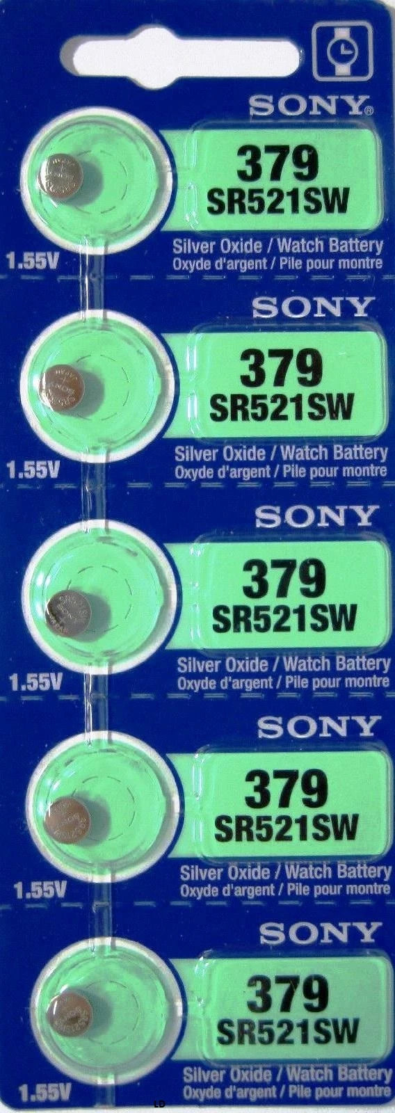MURATA / SONY 379 SR521SW (5 piece) 379 BATTERY NEW SEALED Authorize US Seller