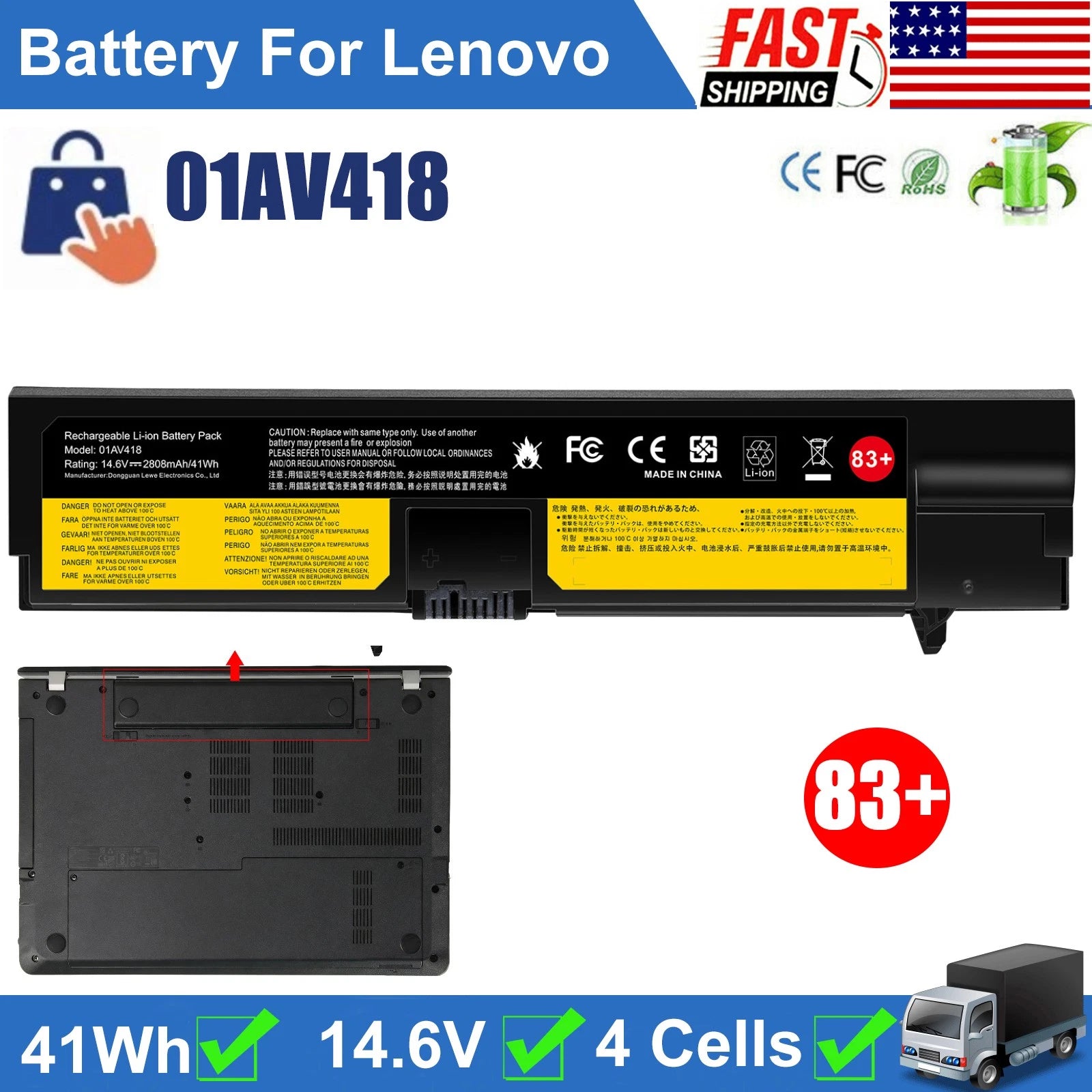 ?83+ 01AV418 01AV416 Battery For Lenovo Thinkpad E570 E570c E575 4X50M33574 NEW