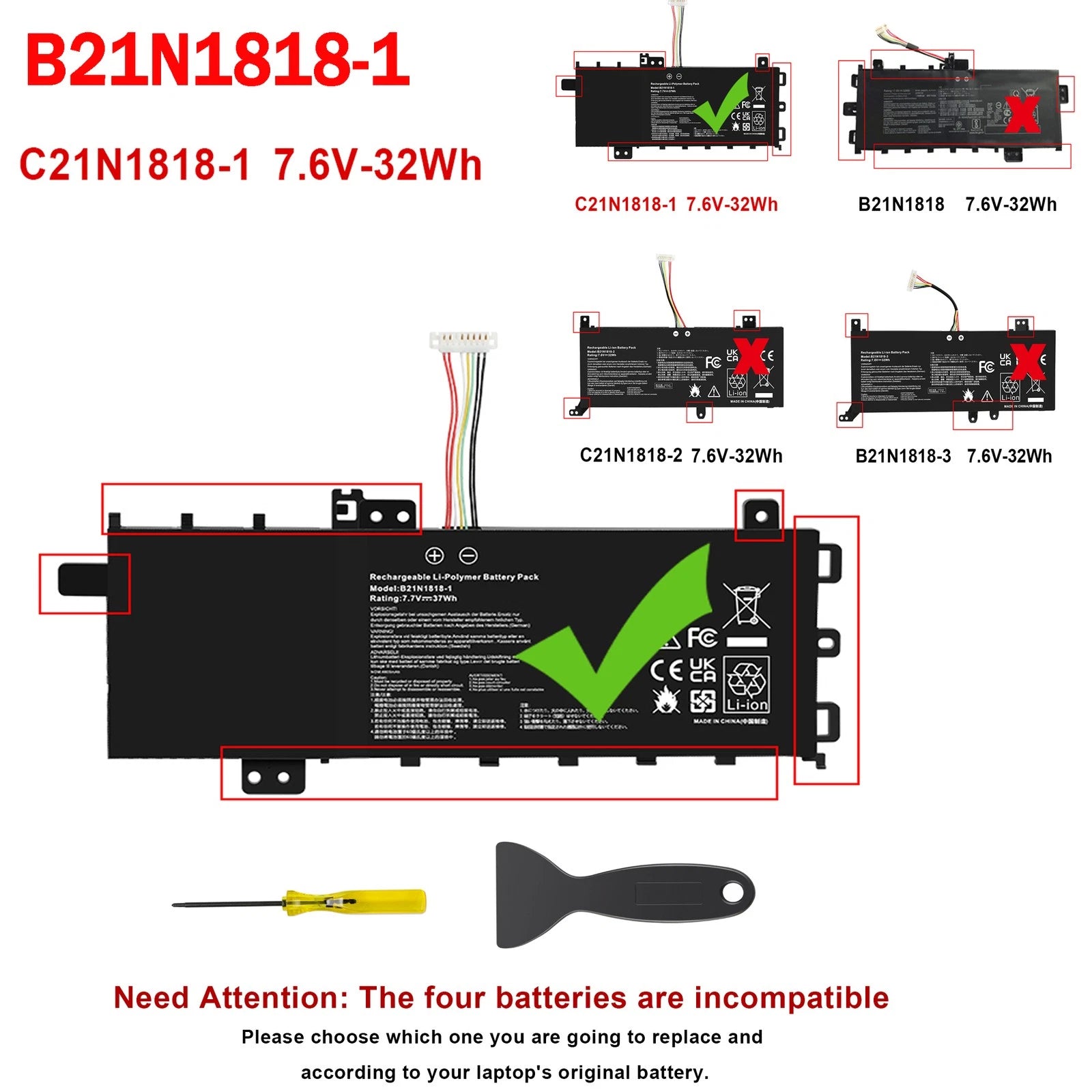 Battery C21N1818-1 For ASUS VivoBook 15 F512FA F512DA F512JA X512DA X512JA 37Wh