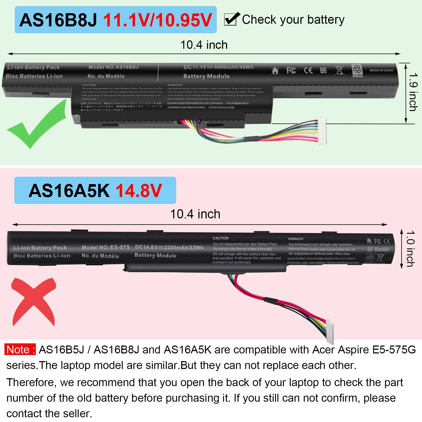 49Wh AS16B8J AS16B5J Battery for Acer Aspire E5-575G E5-575G-53VG