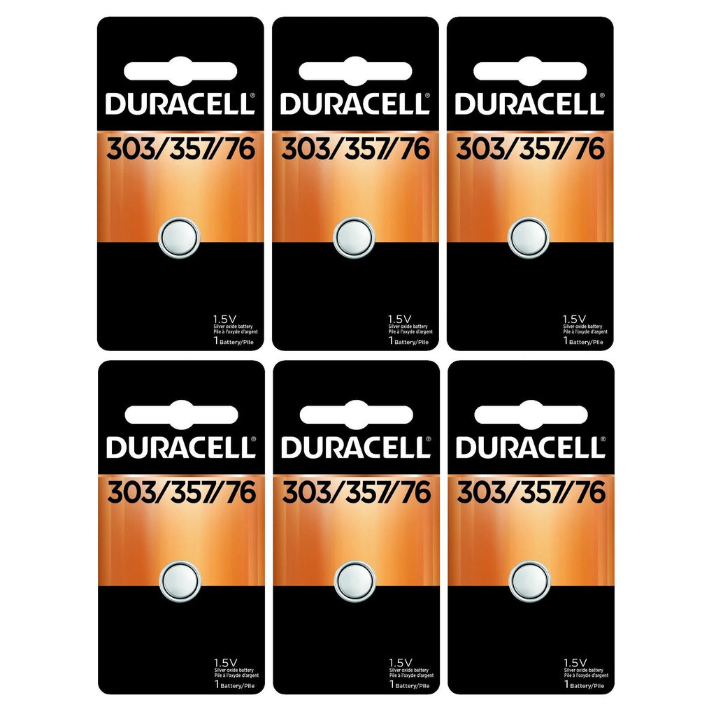 6 x 303/357 Duracell Silver Oxide Batteries (AG13, SR44, SR44W, EPX76, 76B)