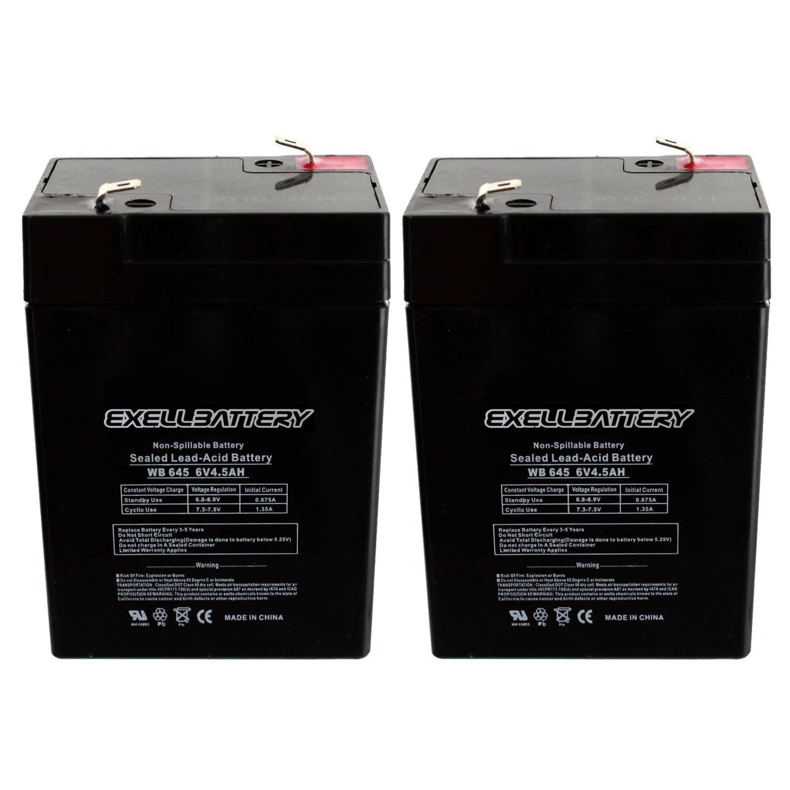 NEW 2pc Exell 6V 4.5Ah SLA Battery WB645 For UB645, D5733, NP4.5-6