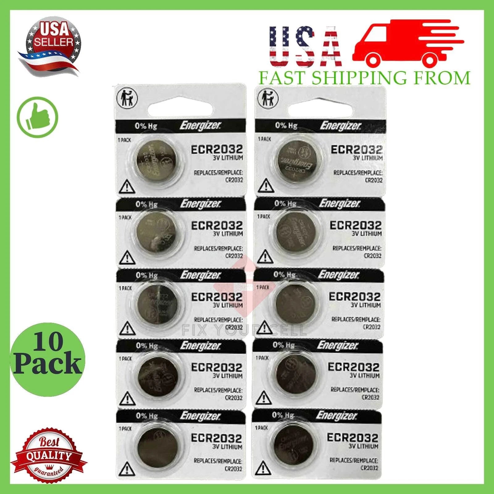 New 10 Pcs Fresh Energizer CR2032 3V Lithium Coin Cell Button Battery CR 2032