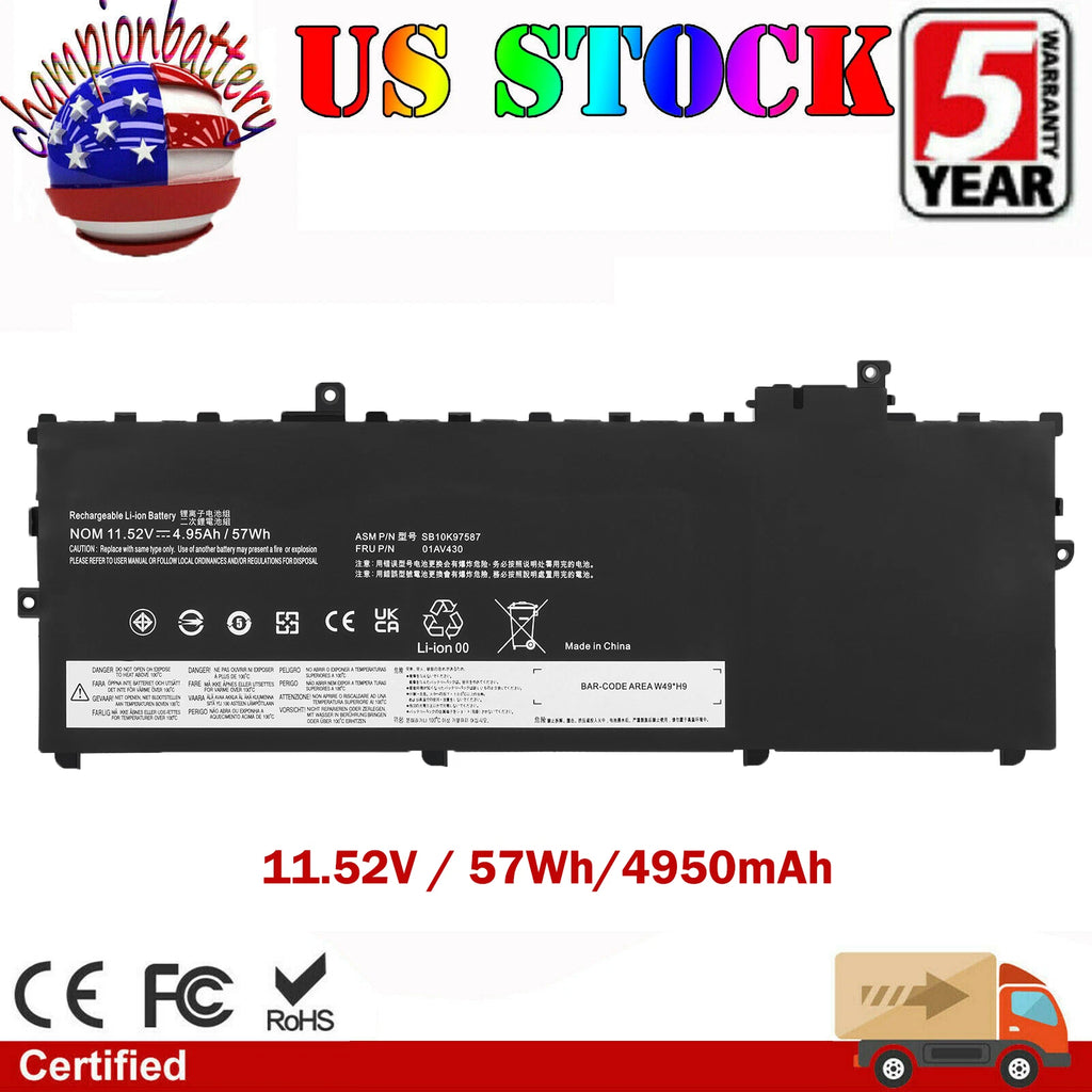 Battery for Lenovo 01AV430 01AV431 01AV494 ThinkPad X1 Carbon 2017 2018 57Wh