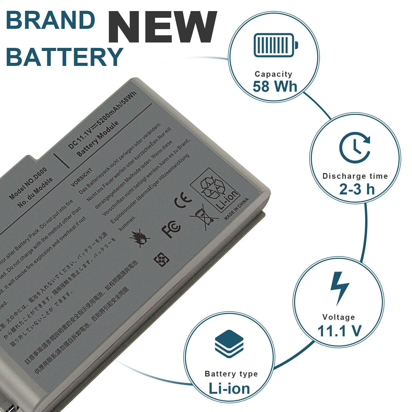 Laptop Battery for Dell Latitude D520 D500 D530 D600 D610 D600m Precision M20 PC