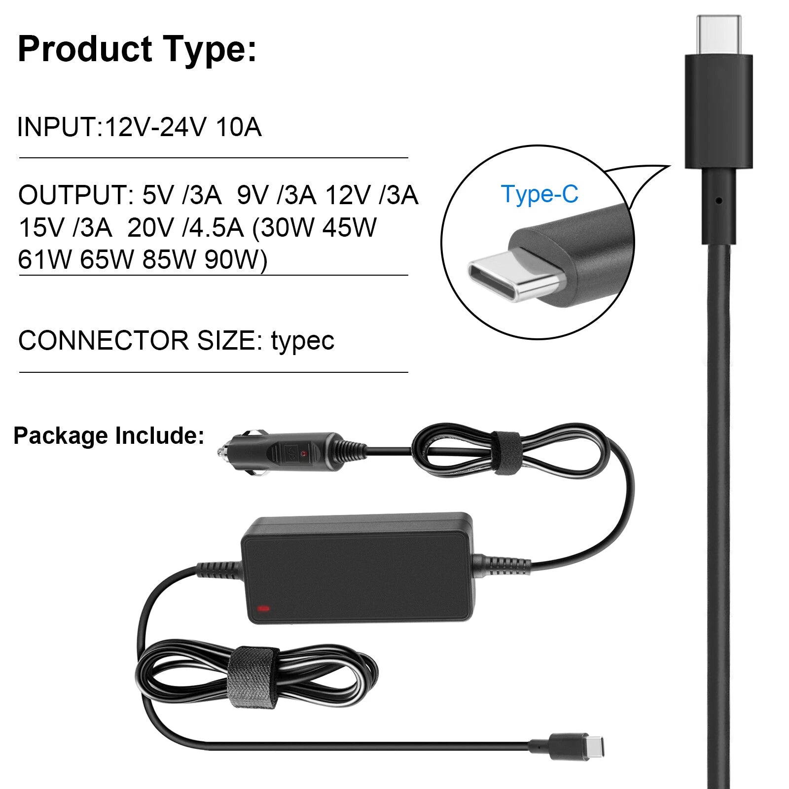 USB-C CAR Charger for Lenovo Thinkpad E14 E15 L13 L14 T14S T15 Laptop DC Adapter