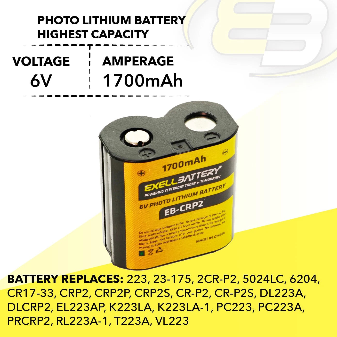 6v 1700mAH Highest Capacity CRP2 Photo Battery For Digital / Analog Cameras