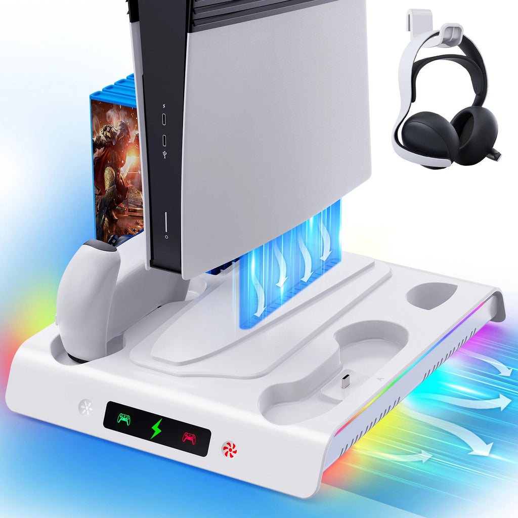 For PS5/PS5 Pro/Slim Stand Cooling Fan with Controller Dual Charging Station